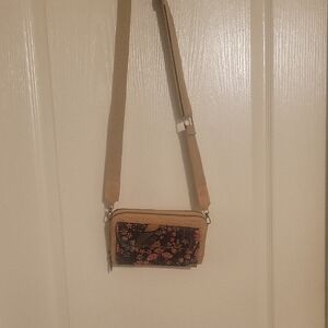 Elegant Floral Crossbody Bag in Tan